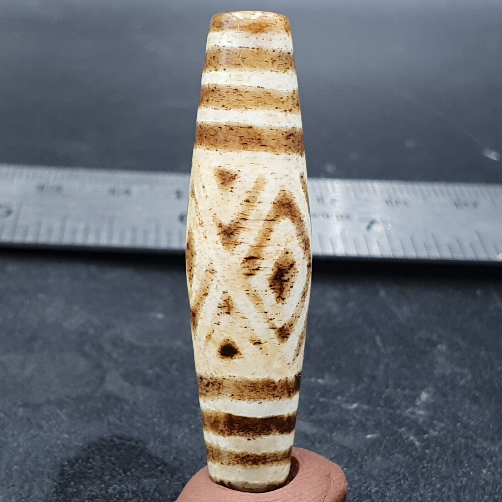 Antique South Asian Burmese Old pyu Pumtek petrified Wood Stone Bead 45mm
