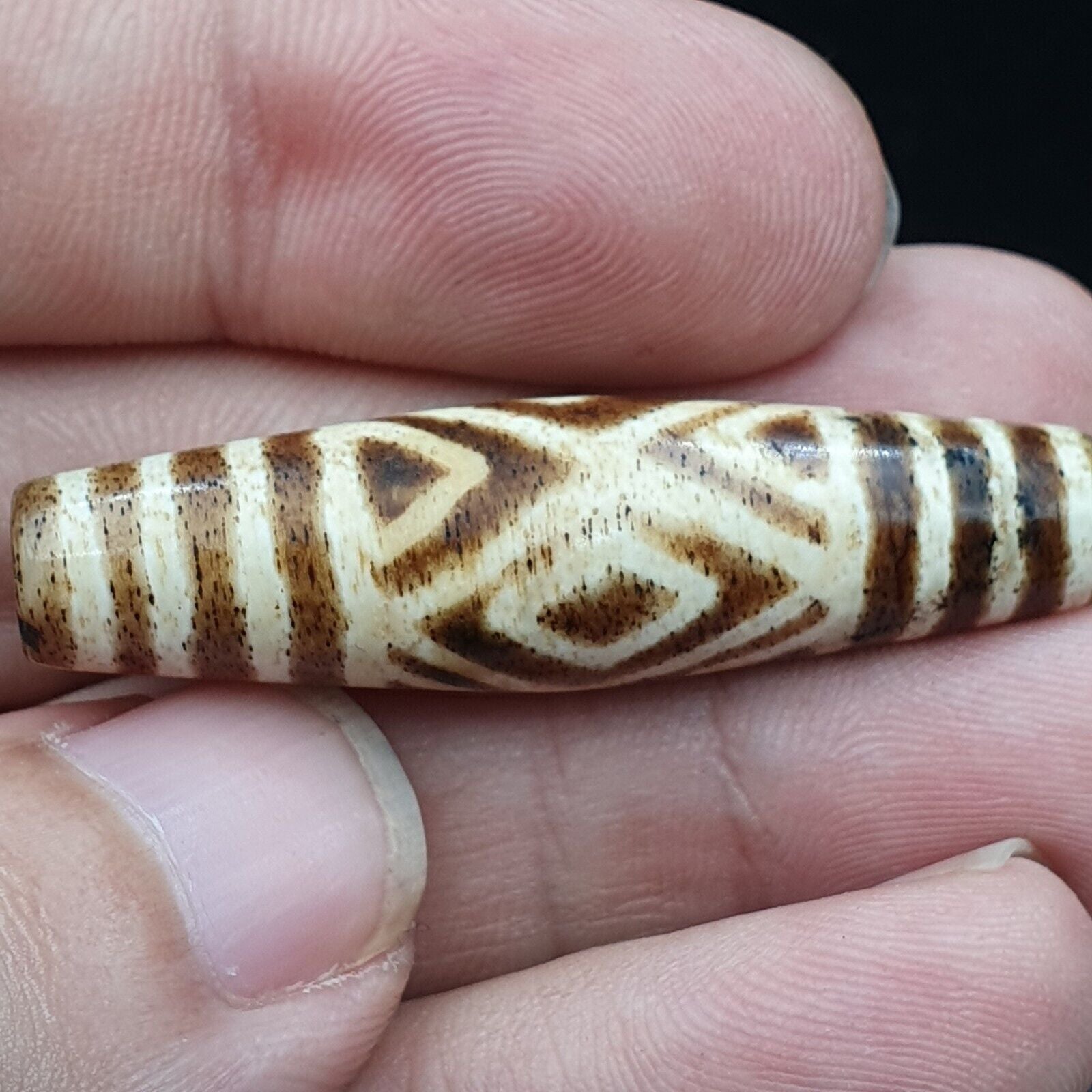 Antique South Asian Burmese Old pyu Pumtek petrified Wood Stone Bead 45mm