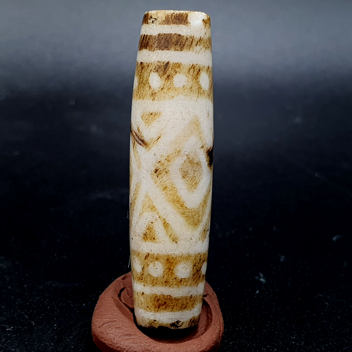 Antique South Asian Burmese Old Pyu Tribal Pumtek Petrified Wood Stone Bead