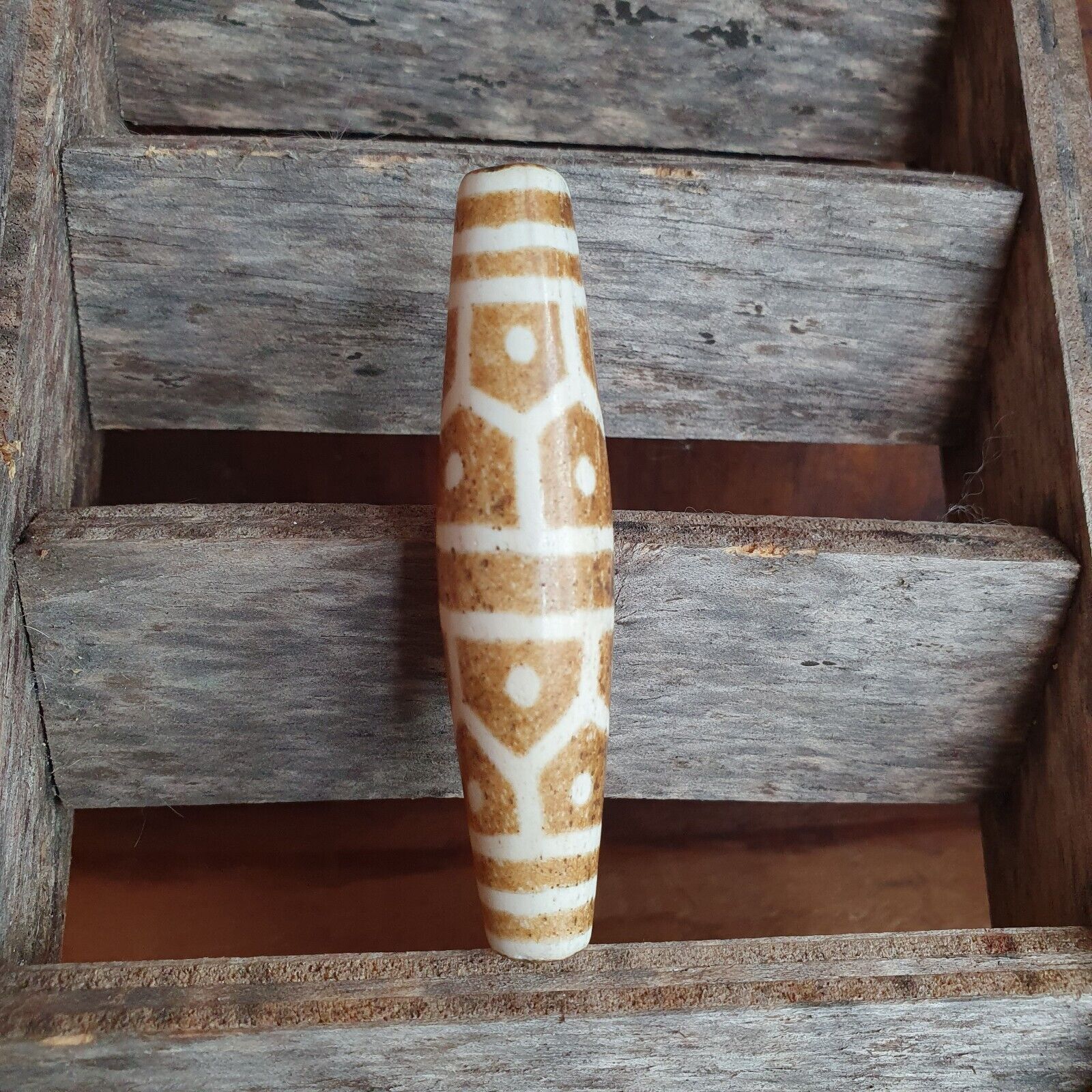 Vintage South Asian Burmese Old pyu Pumtek petrified Wood Stone Bead 67mm