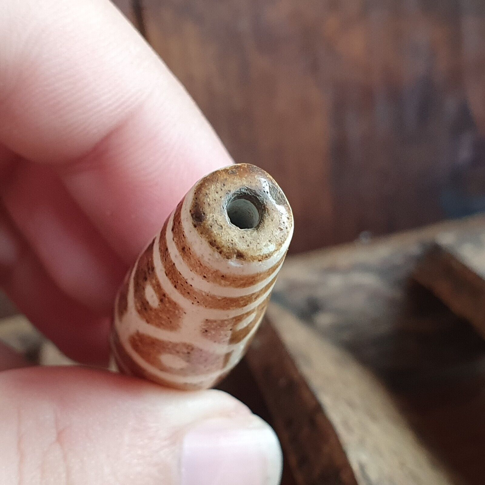Vintage South Asian Burmese Old pyu Pumtek petrified Wood Stone Bead 67mm