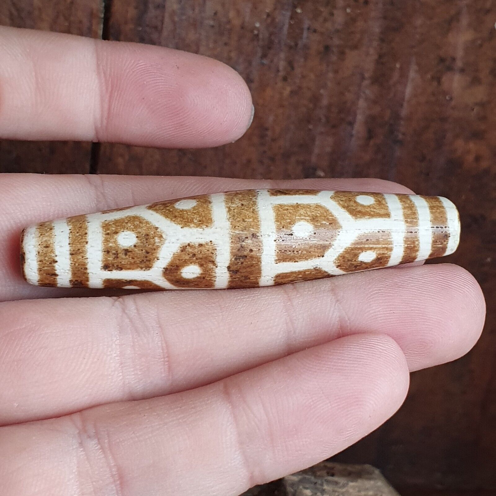 Vintage South Asian Burmese Old pyu Pumtek petrified Wood Stone Bead 67mm