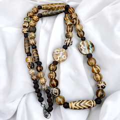 Vintage Asian Burmese Old Pumtek pyu petrified Wood Stone beads Necklace