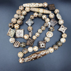 Amazing Asian Burmese Old Pumtek pyu petrified Wood Stone beads Long Strand