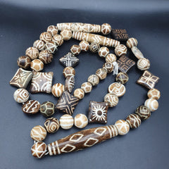 Amazing Asian Burmese Old Pumtek pyu petrified Wood Stone beads Long Strand