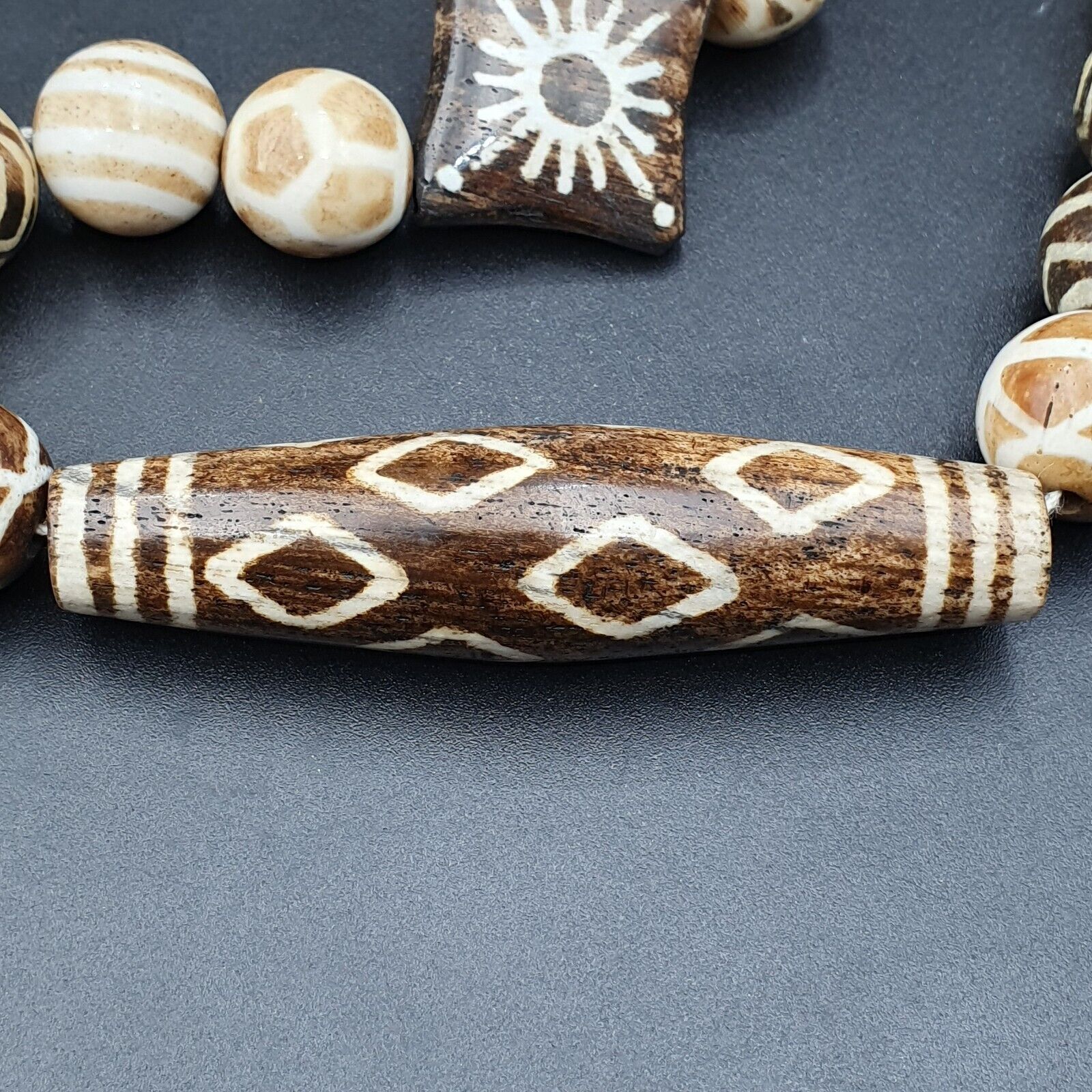 Amazing Asian Burmese Old Pumtek pyu petrified Wood Stone beads Long Strand
