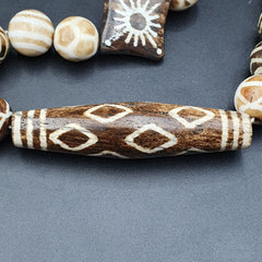 Amazing Asian Burmese Old Pumtek pyu petrified Wood Stone beads Long Strand