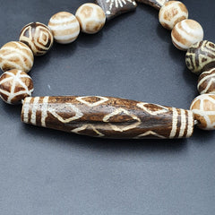 Amazing Asian Burmese Old Pumtek pyu petrified Wood Stone beads Long Strand