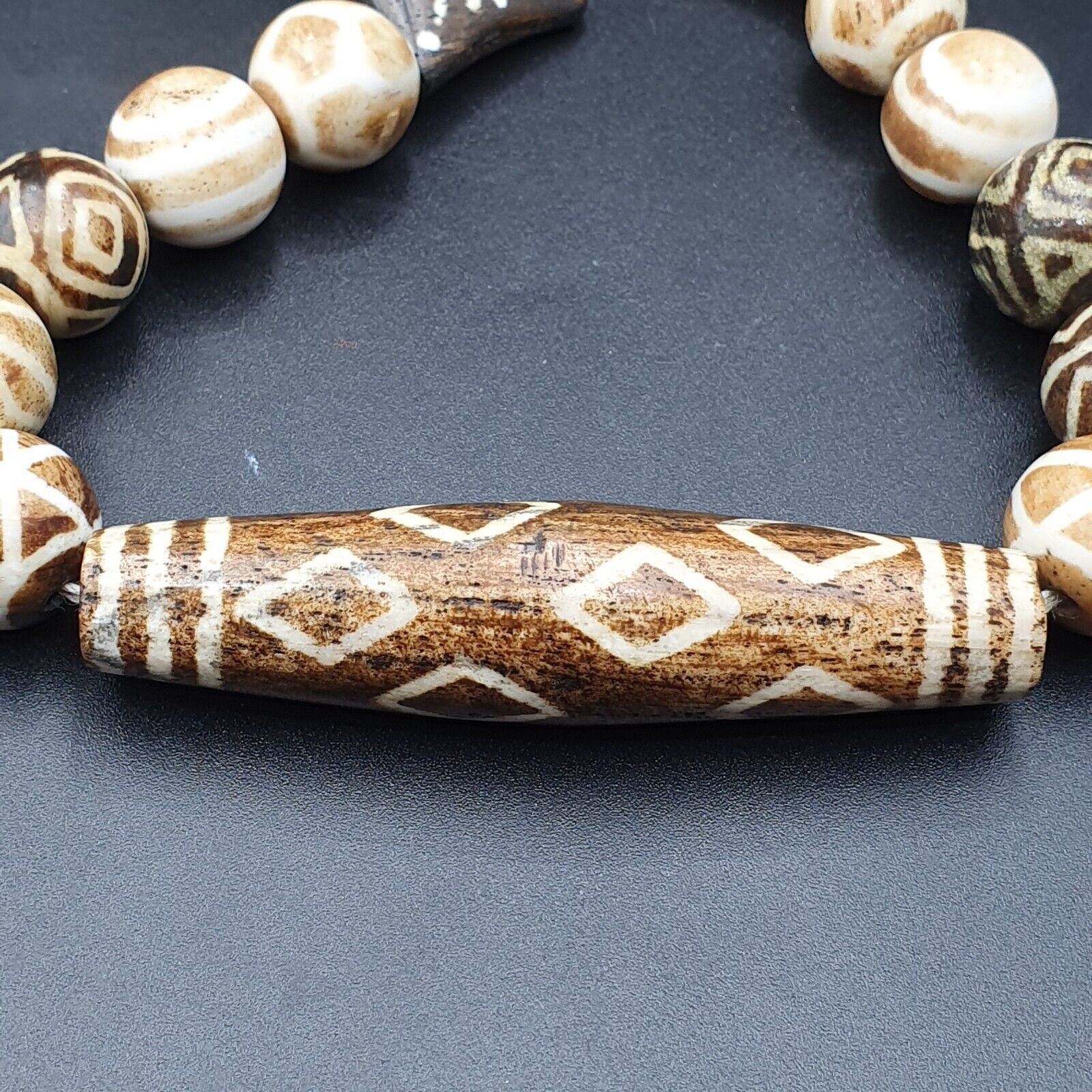 Amazing Asian Burmese Old Pumtek pyu petrified Wood Stone beads Long Strand