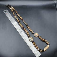Vintage Asian Burmese Old Pumtek pyu petrified Wood Stone beads Necklace
