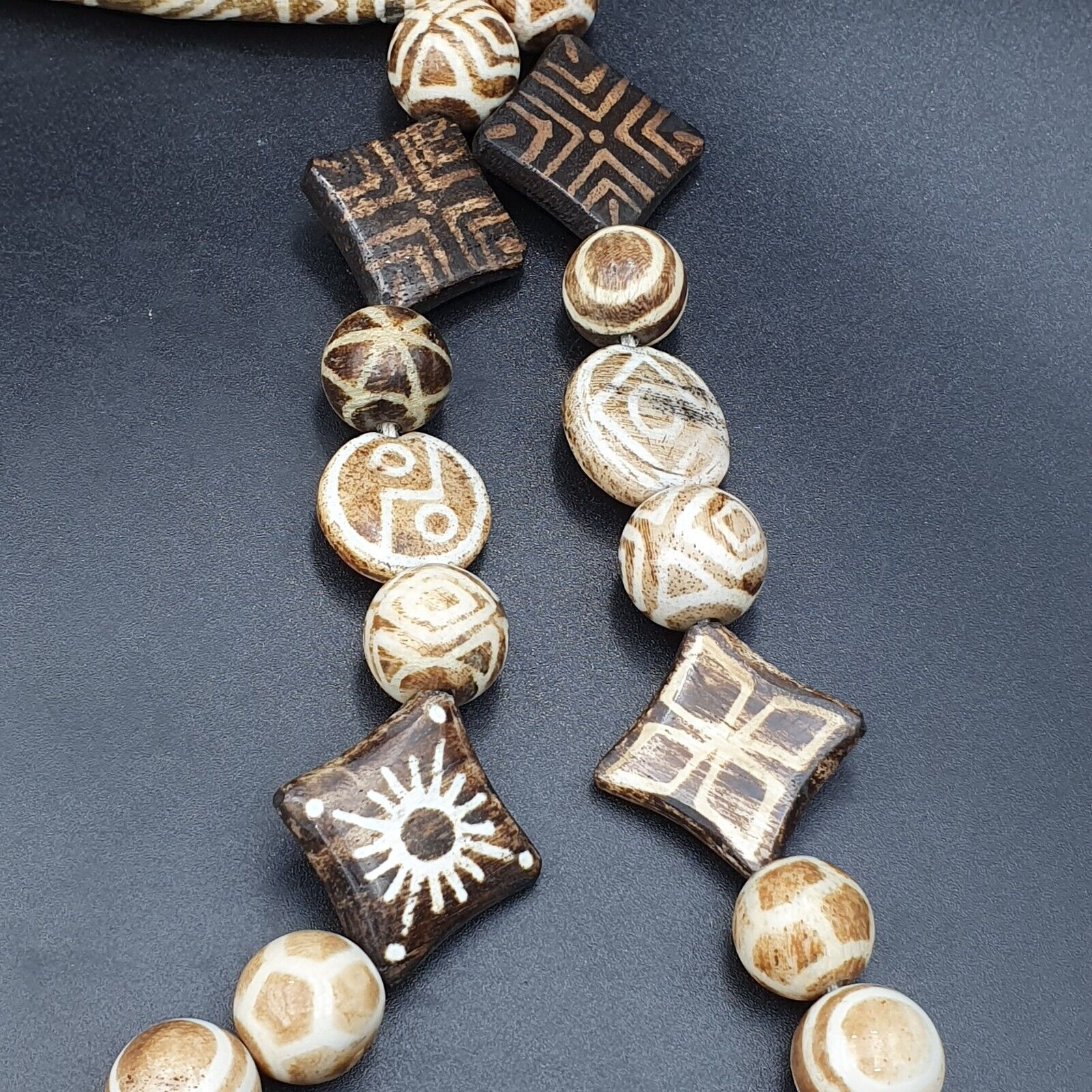 Amazing Asian Burmese Old Pumtek pyu petrified Wood Stone beads Long Strand