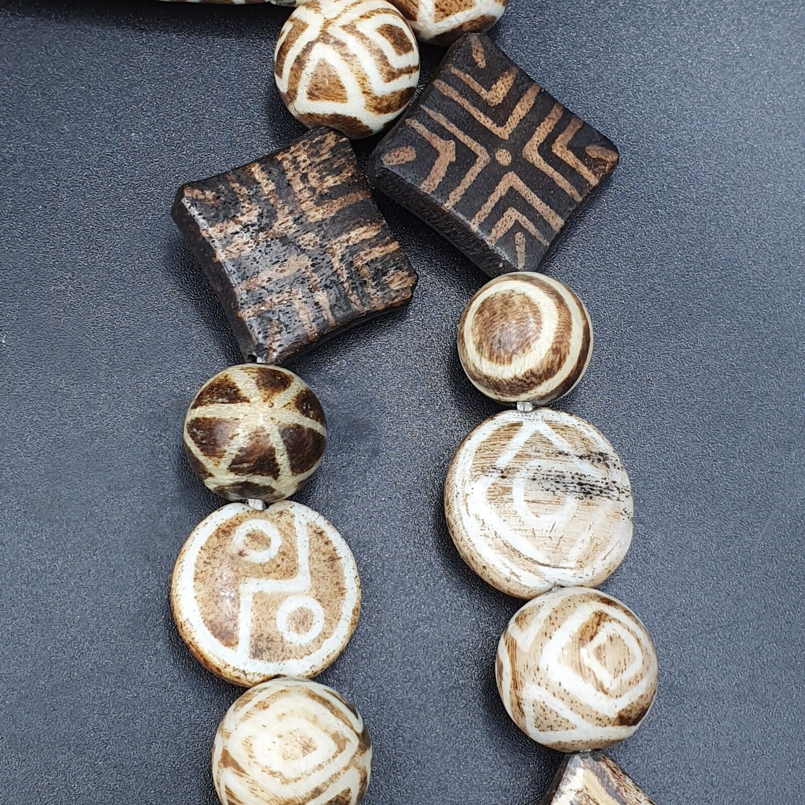 Amazing Asian Burmese Old Pumtek pyu petrified Wood Stone beads Long Strand