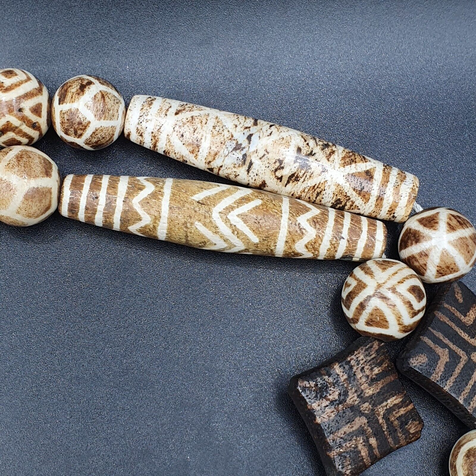 Amazing Asian Burmese Old Pumtek pyu petrified Wood Stone beads Long Strand