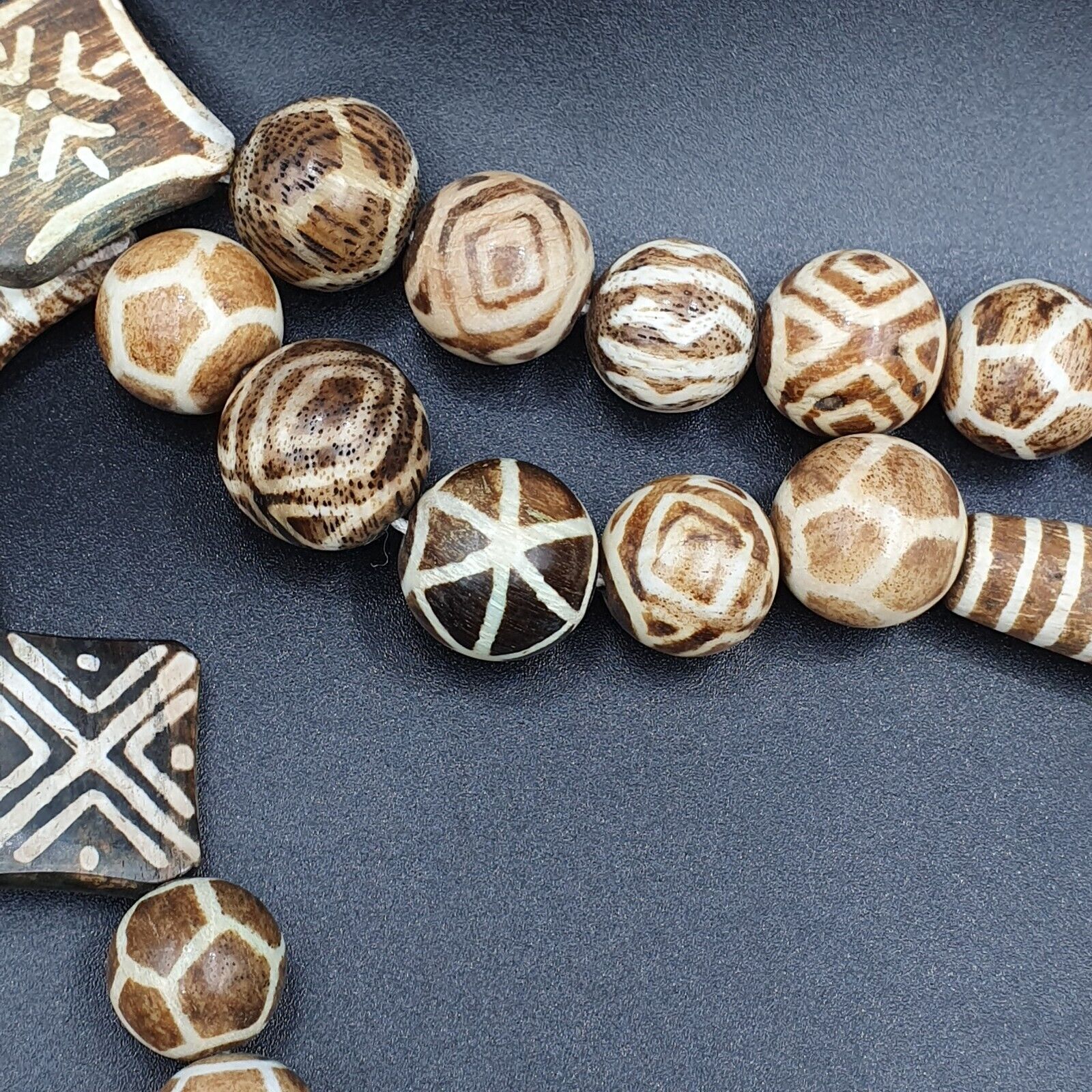 Amazing Asian Burmese Old Pumtek pyu petrified Wood Stone beads Long Strand