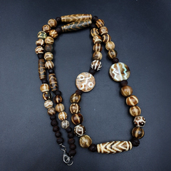 Vintage Asian Burmese Old Pumtek pyu petrified Wood Stone beads Necklace