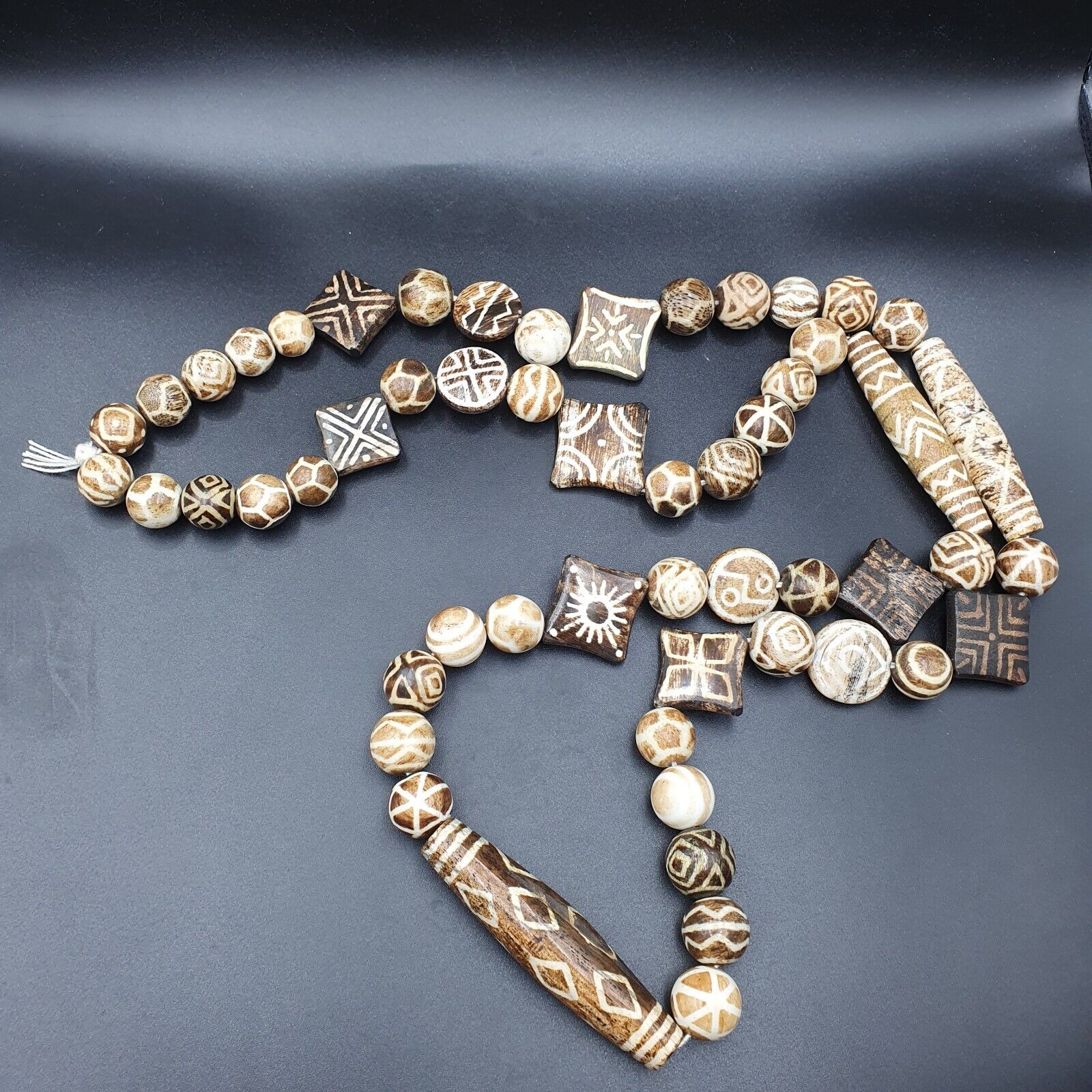 Amazing Asian Burmese Old Pumtek pyu petrified Wood Stone beads Long Strand