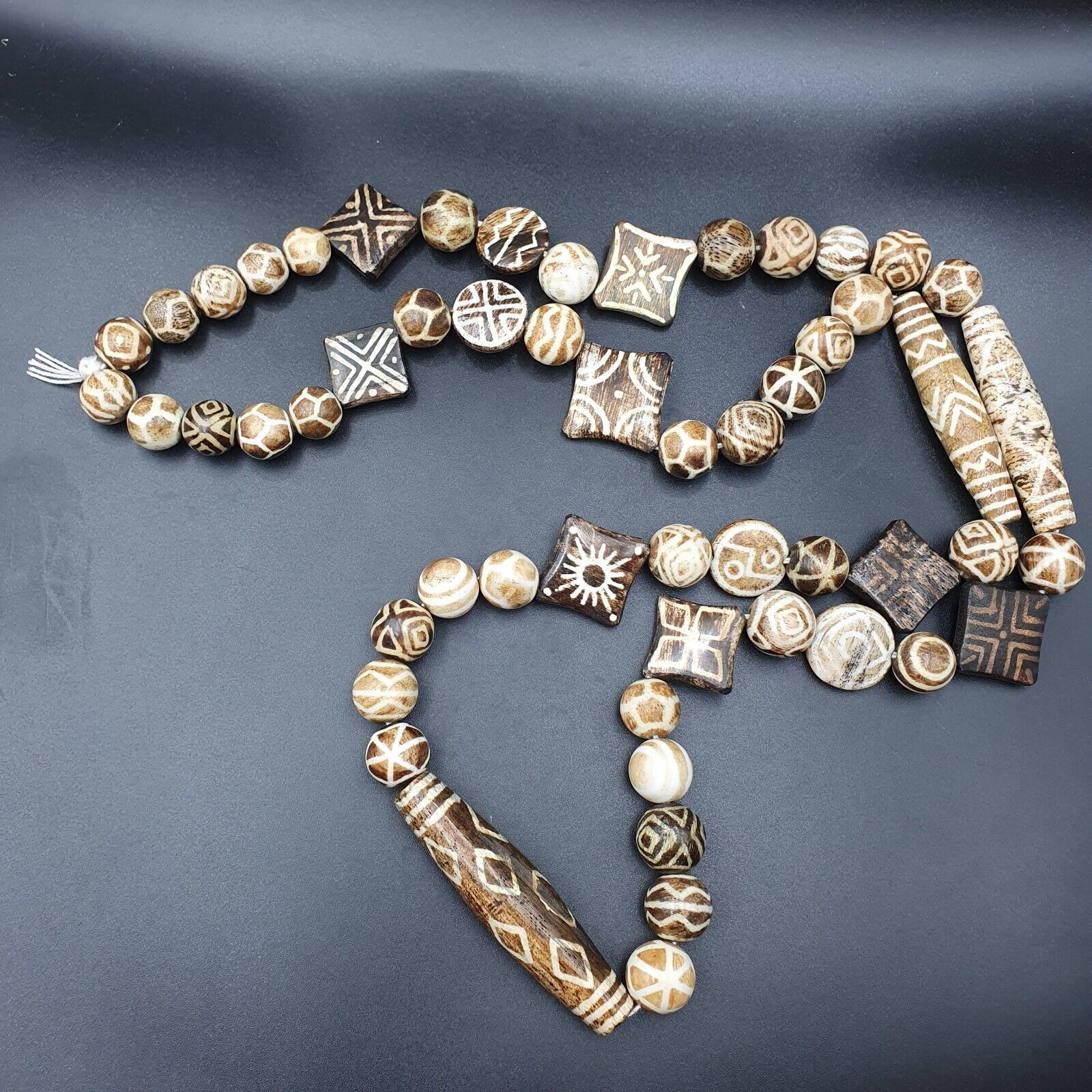 Amazing Asian Burmese Old Pumtek pyu petrified Wood Stone beads Long Strand
