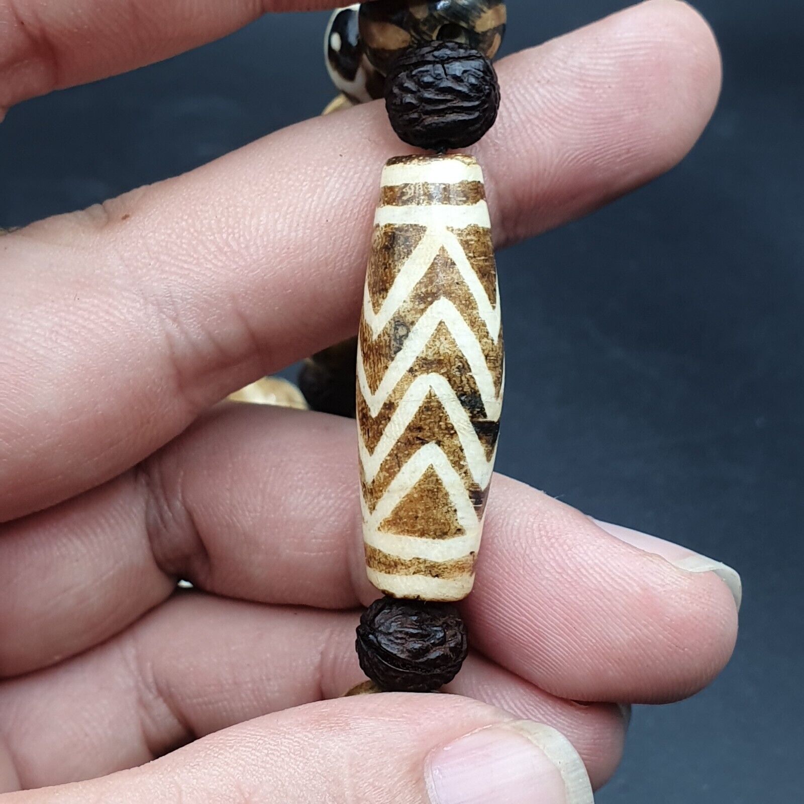 Vintage Asian Burmese Old Pumtek pyu petrified Wood Stone beads Necklace