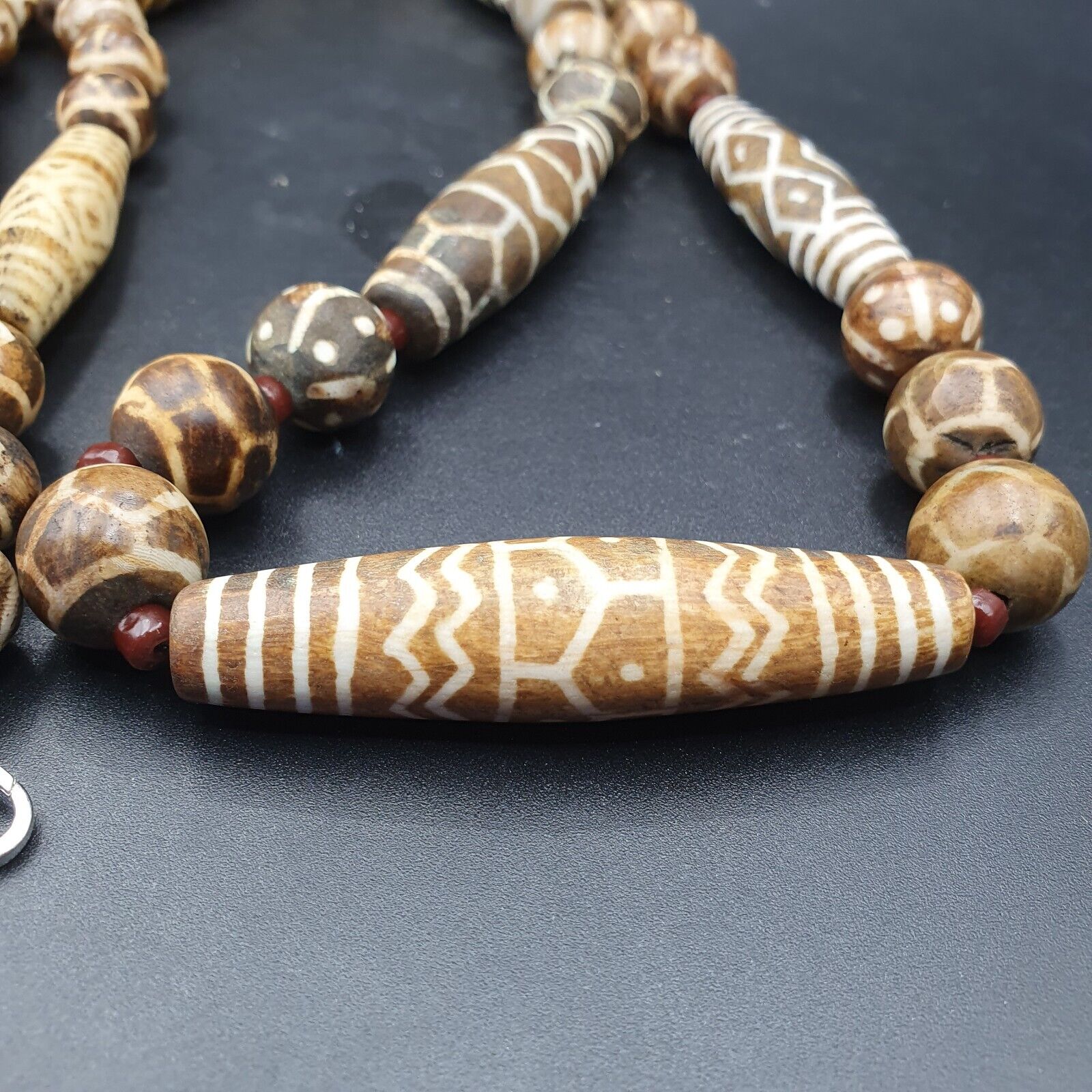South Asian Burmese Old Pumtek petrified Wood Stone beads Long necklace