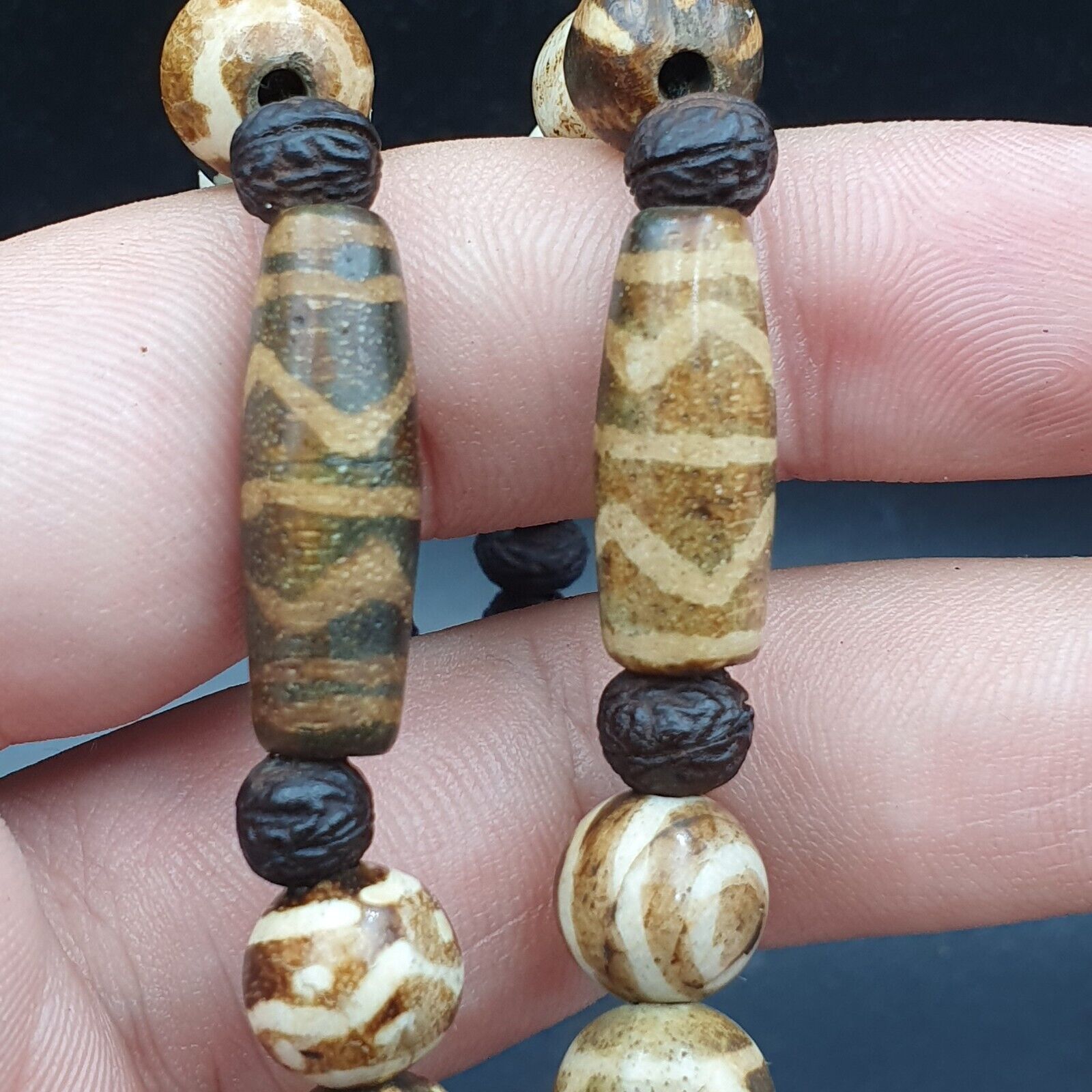 Vintage Asian Burmese Old Pumtek pyu petrified Wood Stone beads Necklace