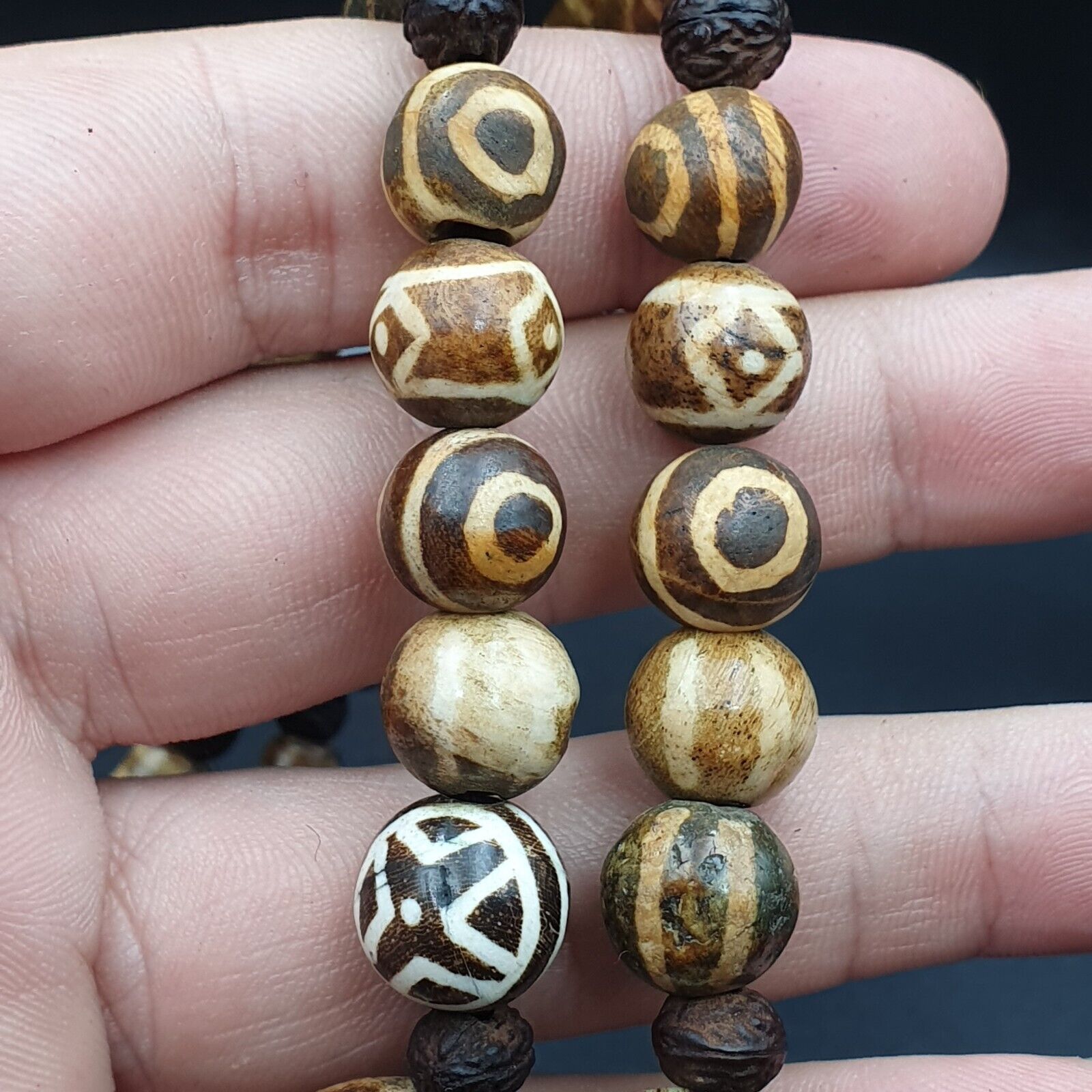 Vintage Asian Burmese Old Pumtek pyu petrified Wood Stone beads Necklace