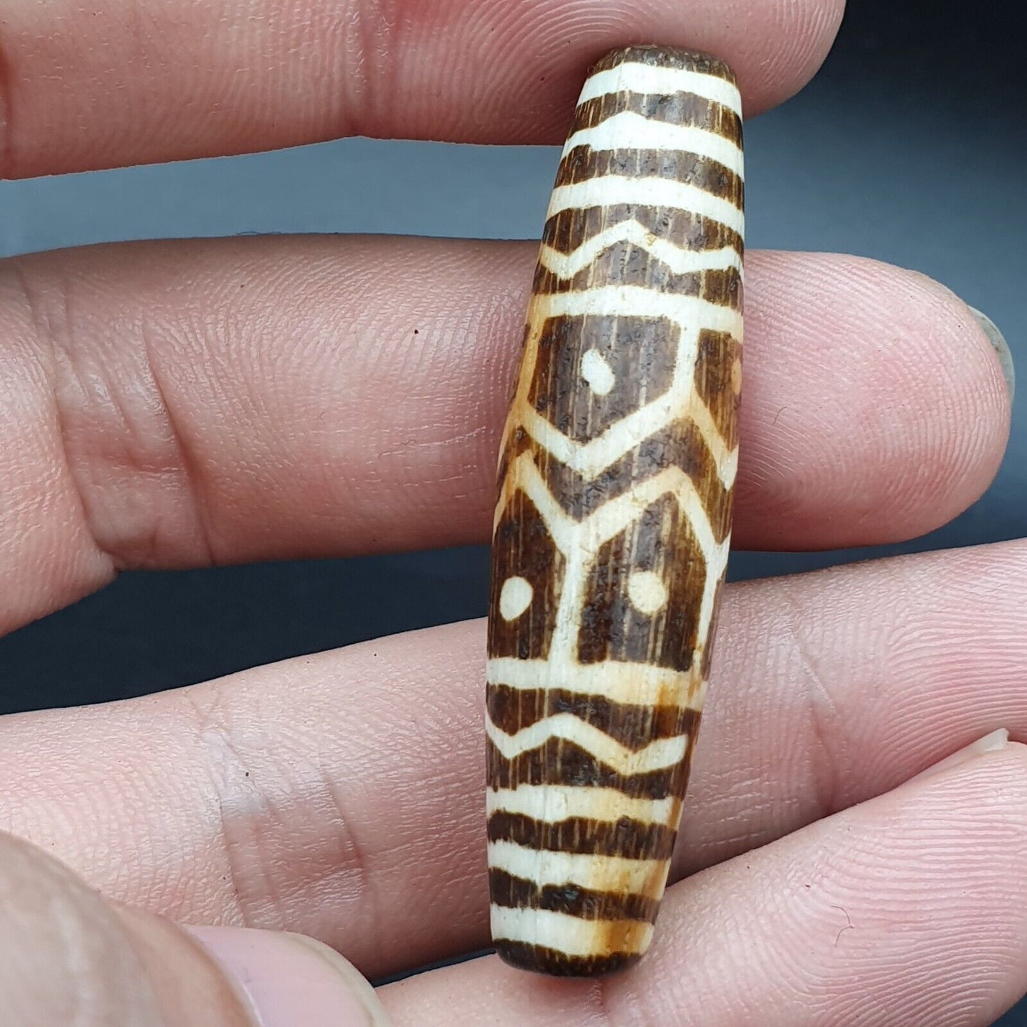 Vintage asiatische burmesische alte Pumtek Pyu versteinerte Holzsteinperle 