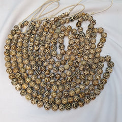 Asian Burmese Old Pumtek petrified Wood Stone beads Long necklace Unique pattern