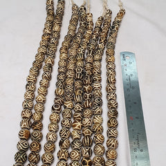 Asian Burmese Old Pumtek petrified Wood Stone beads Long necklace Unique pattern