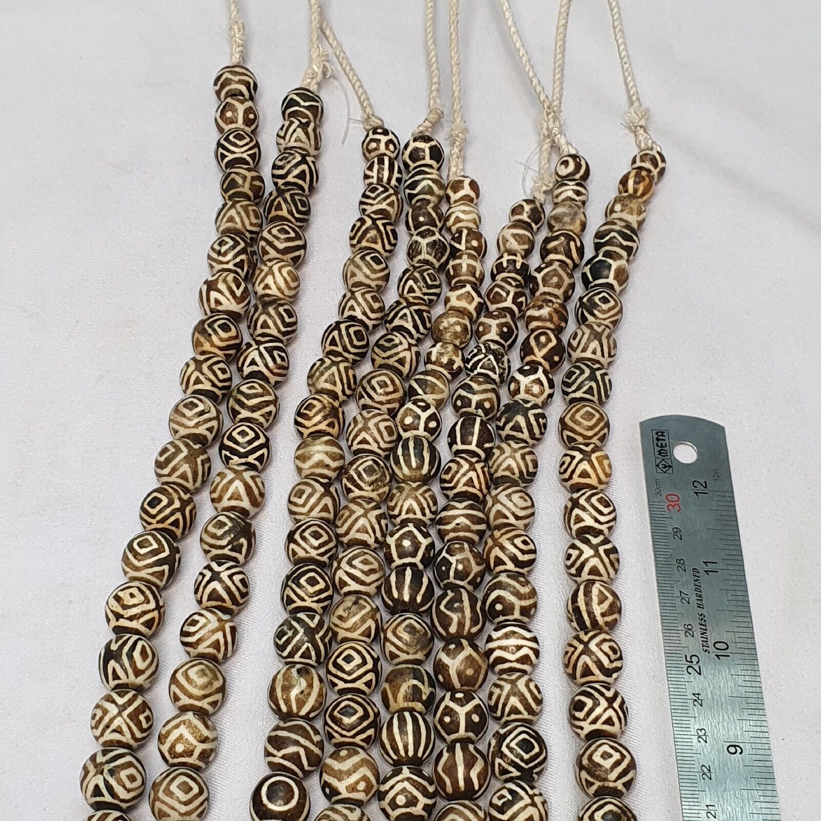 Asian Burmese Old Pumtek petrified Wood Stone beads Long necklace Unique pattern