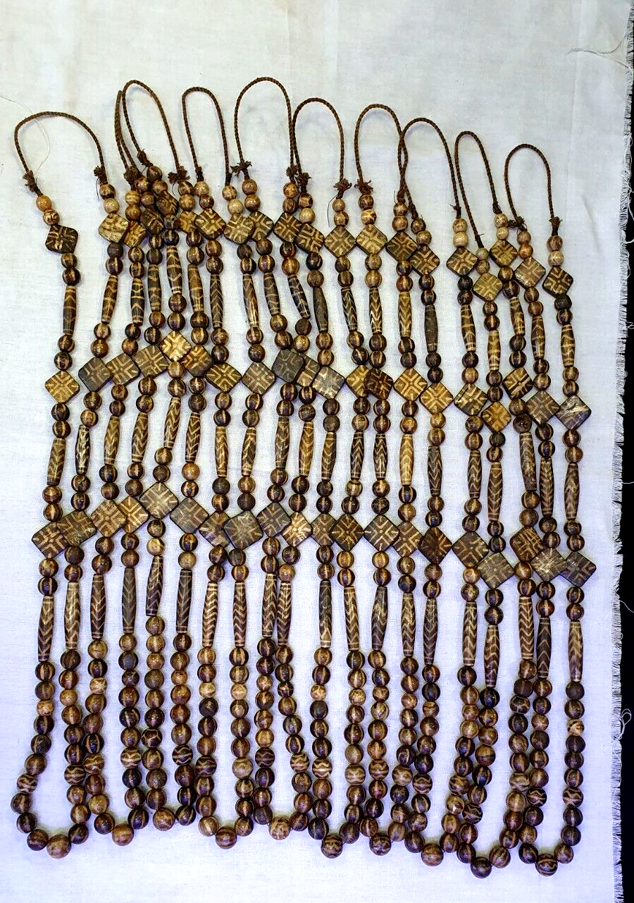 Asian Burmese Old Pumtek petrified Wood Stone beads Long necklace