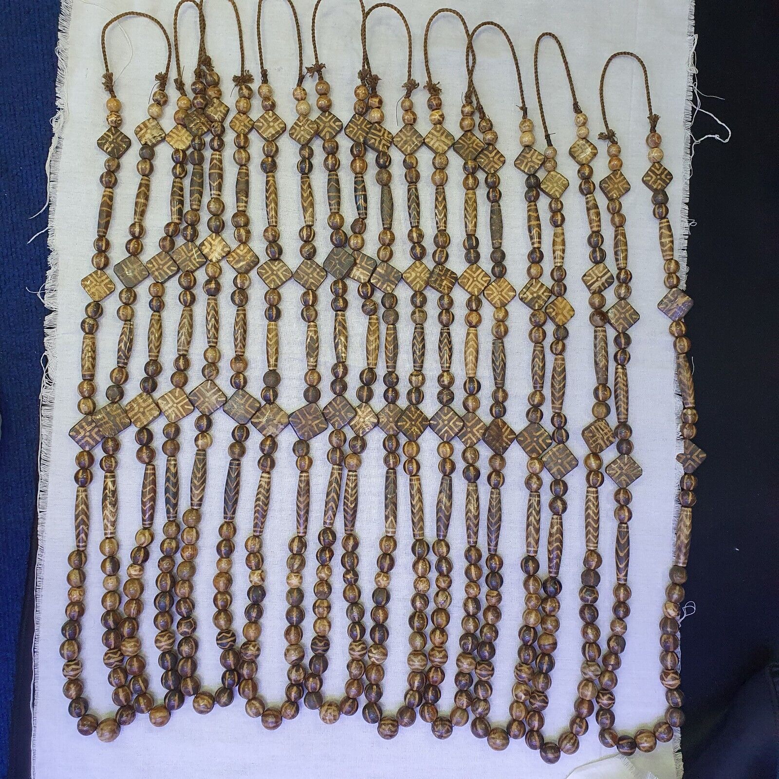 Asian Burmese Old Pumtek petrified Wood Stone beads Long necklace
