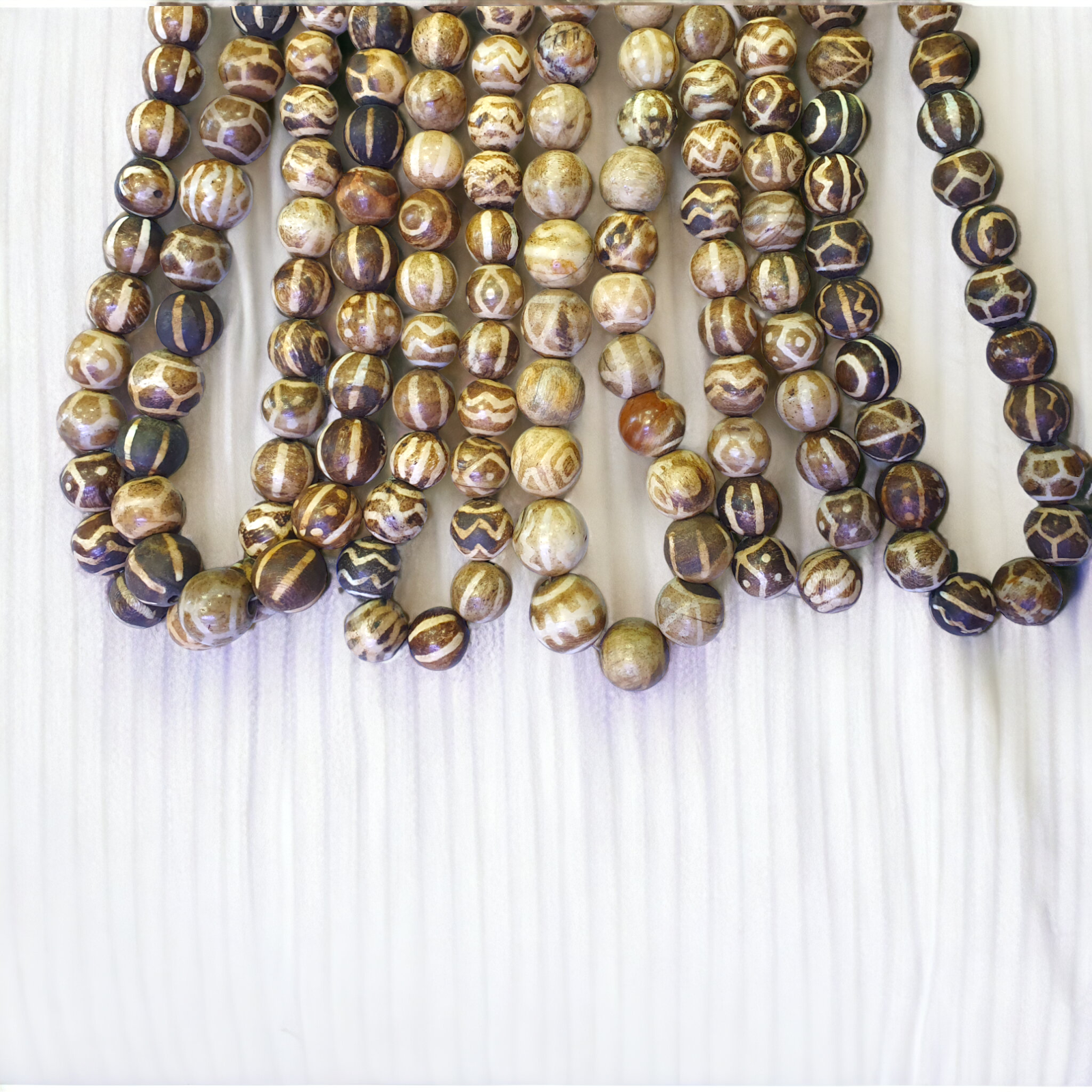 South Asian Burmese Old Pumtek petrified Wood Beads Long Strand 12-18mm