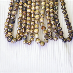 South Asian Burmese Old Pumtek petrified Wood Beads Long Strand 12-18mm