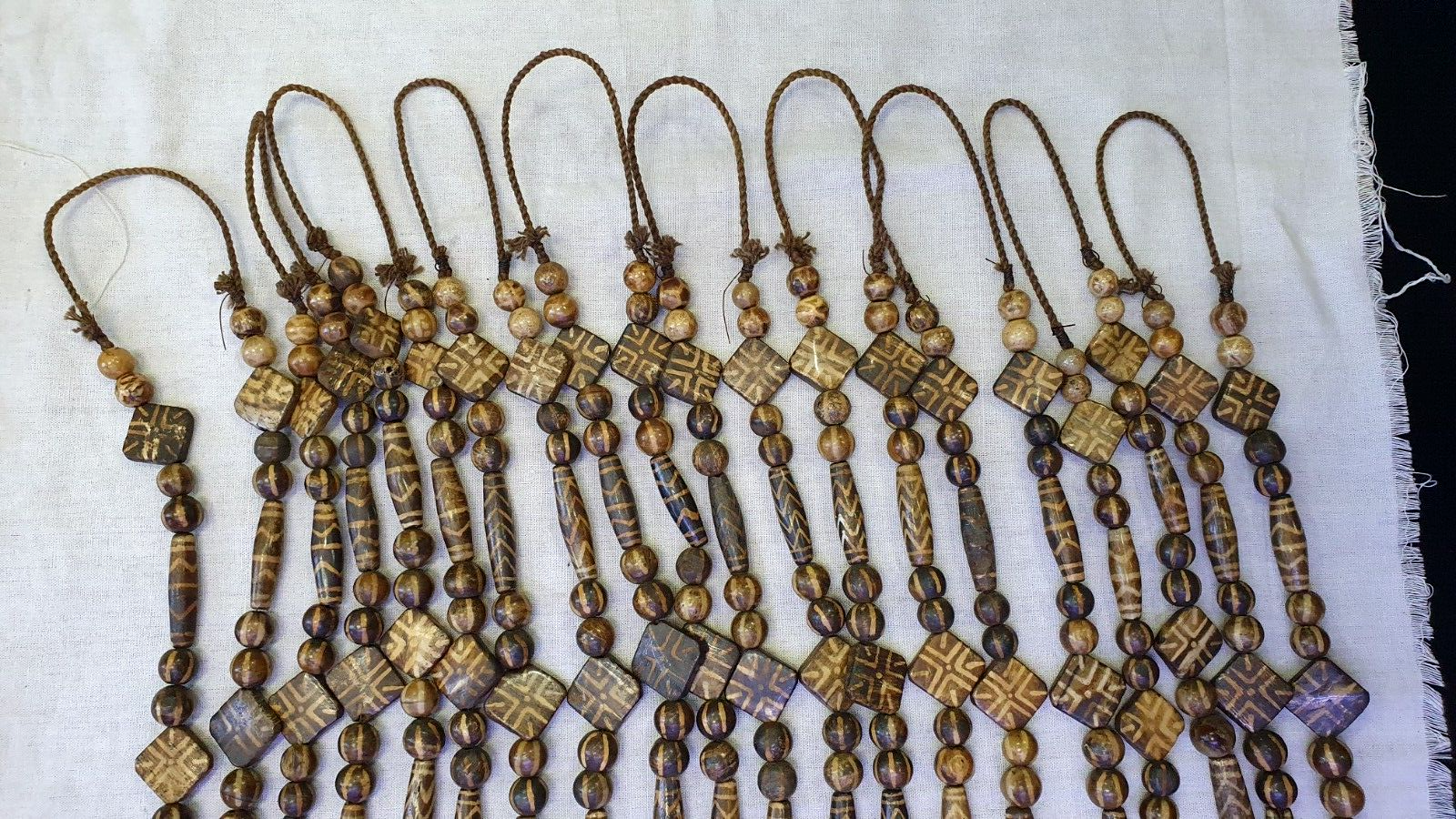 Asian Burmese Old Pumtek petrified Wood Stone beads Long necklace