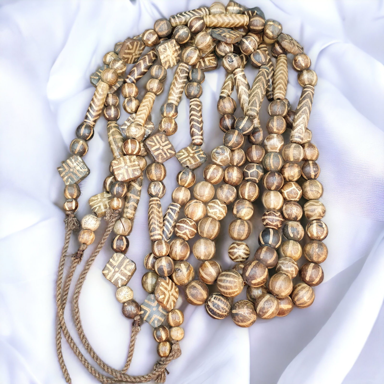 Asian Burmese Old Pumtek petrified Wood Stone beads Long necklace