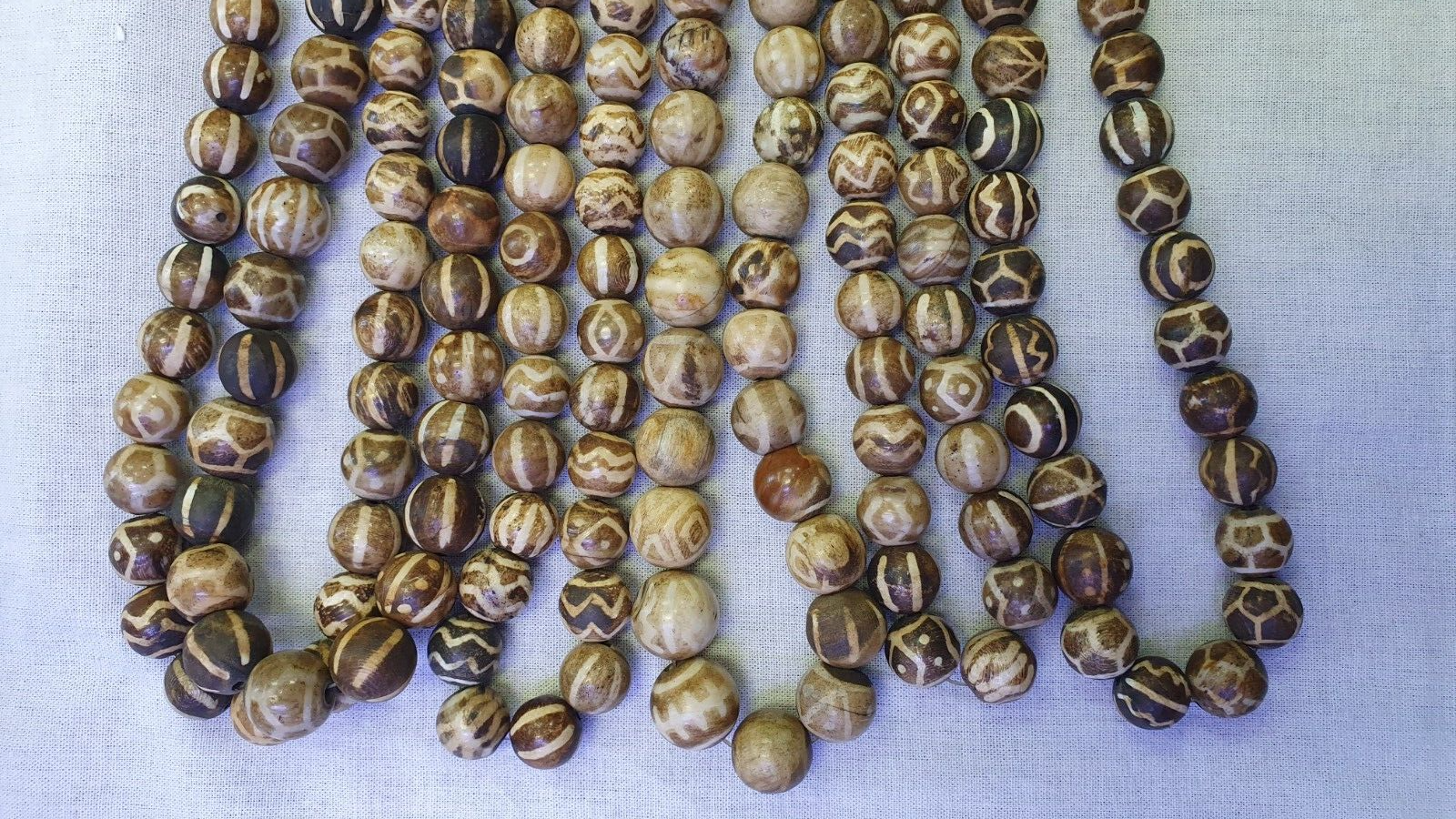 South Asian Burmese Old Pumtek petrified Wood Beads Long Strand 12-18mm