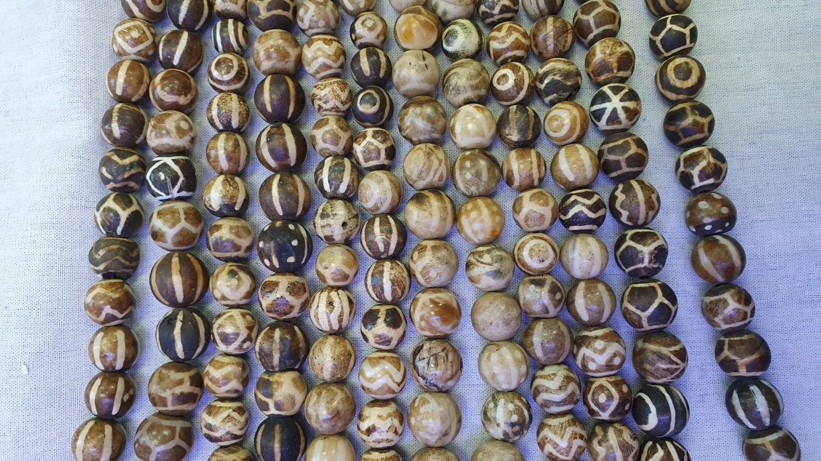 South Asian Burmese Old Pumtek petrified Wood Beads Long Strand 12-18mm