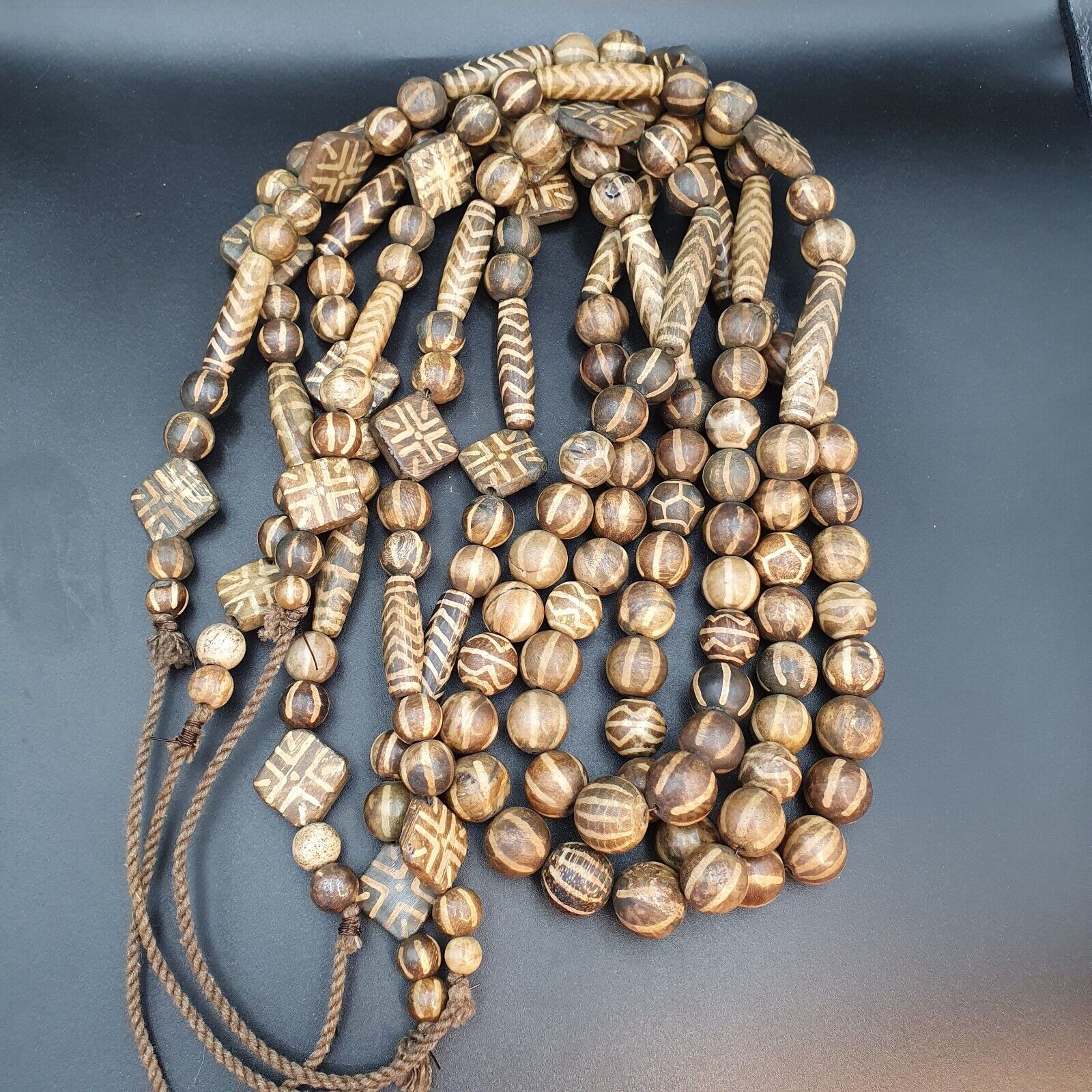 Asian Burmese Old Pumtek petrified Wood Stone beads Long necklace