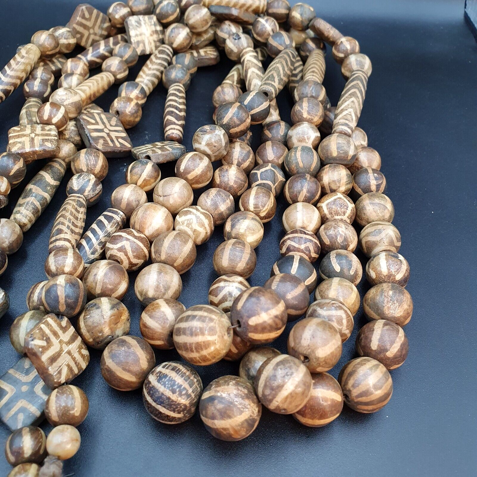 Asian Burmese Old Pumtek petrified Wood Stone beads Long necklace
