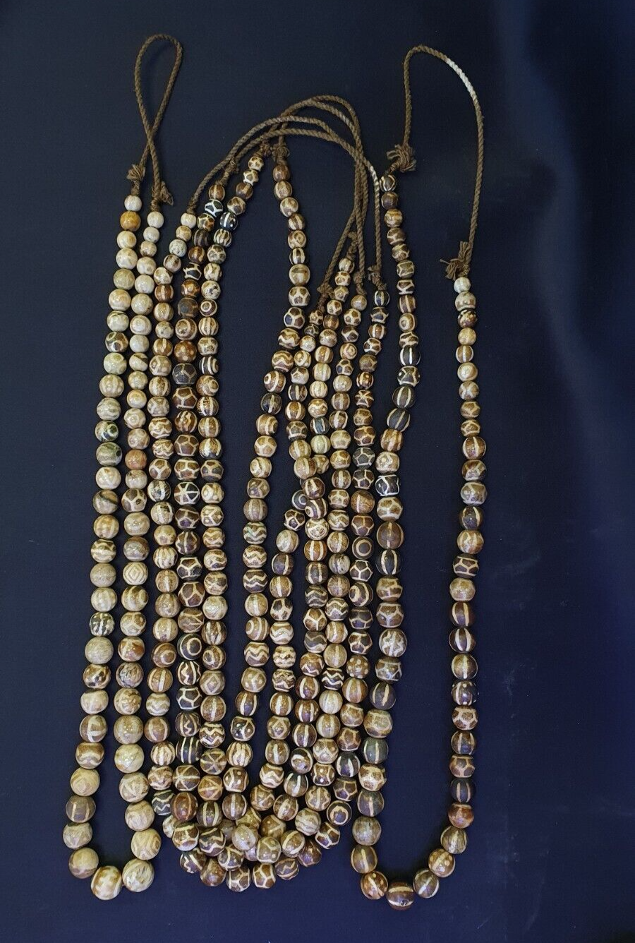 South Asian Burmese Old Pumtek petrified Wood Beads Long Strand 12-18mm