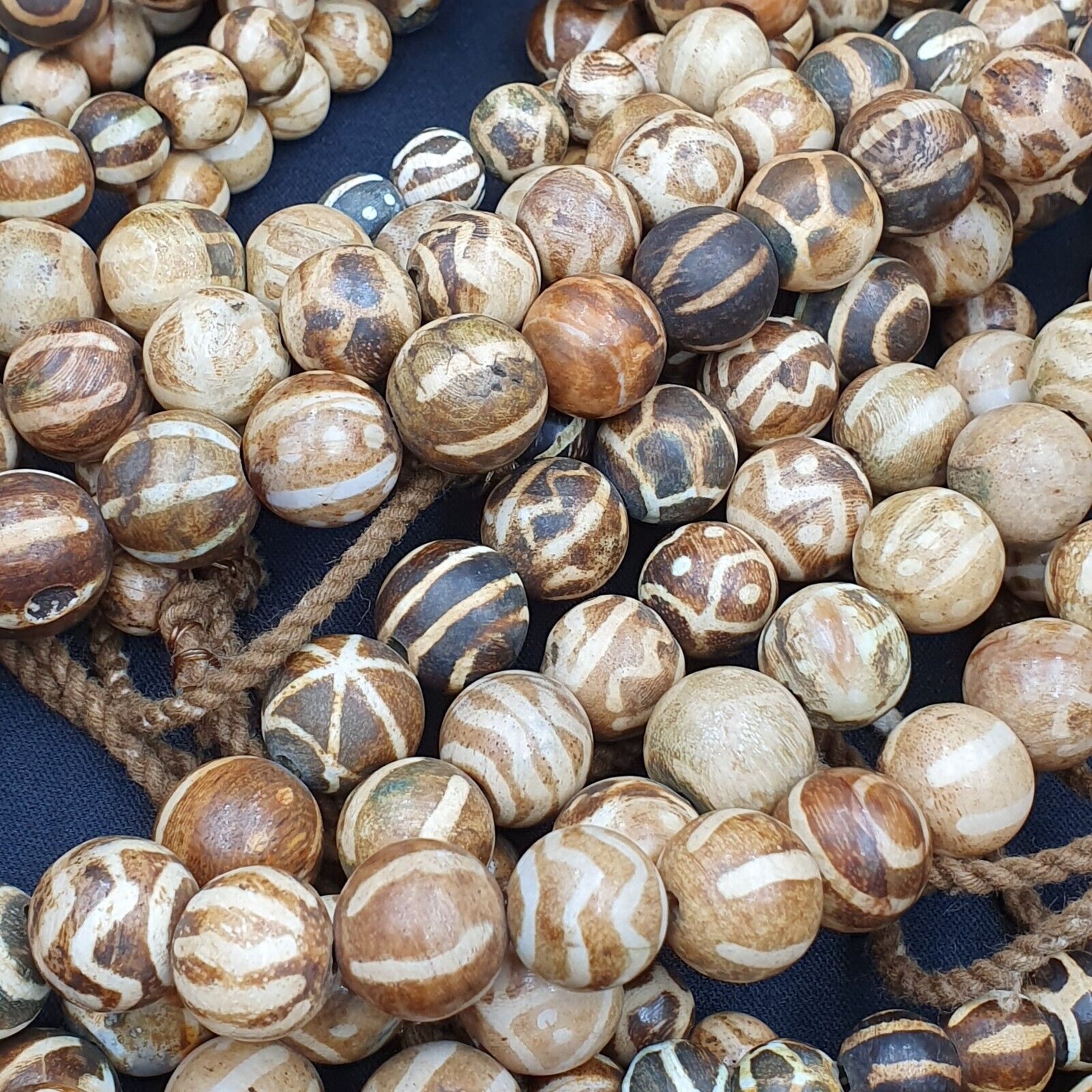 South Asian Burmese Old Pumtek petrified Wood Beads Long Strand 12-18mm