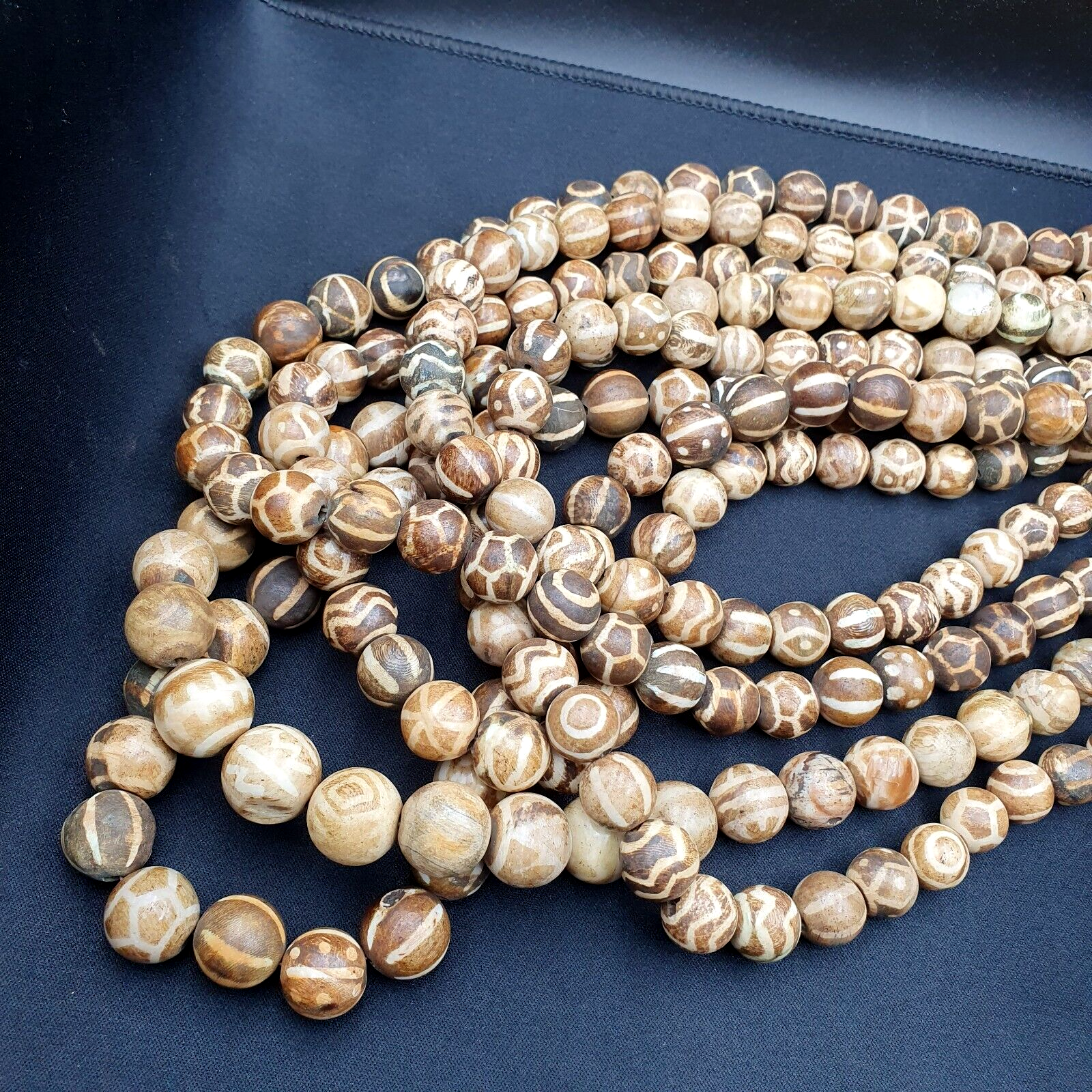 South Asian Burmese Old Pumtek petrified Wood Beads Long Strand 12-18mm