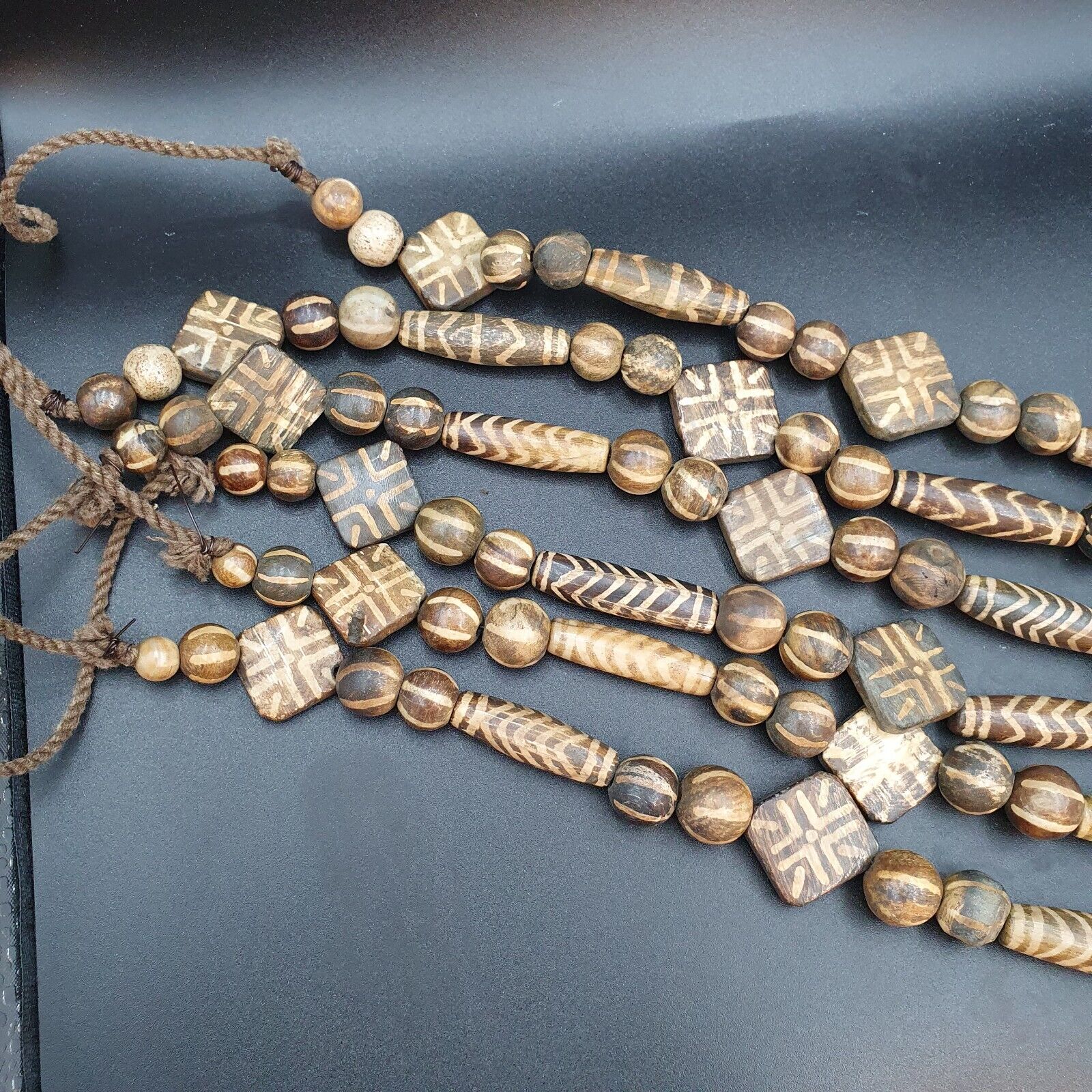 Asian Burmese Old Pumtek petrified Wood Stone beads Long necklace