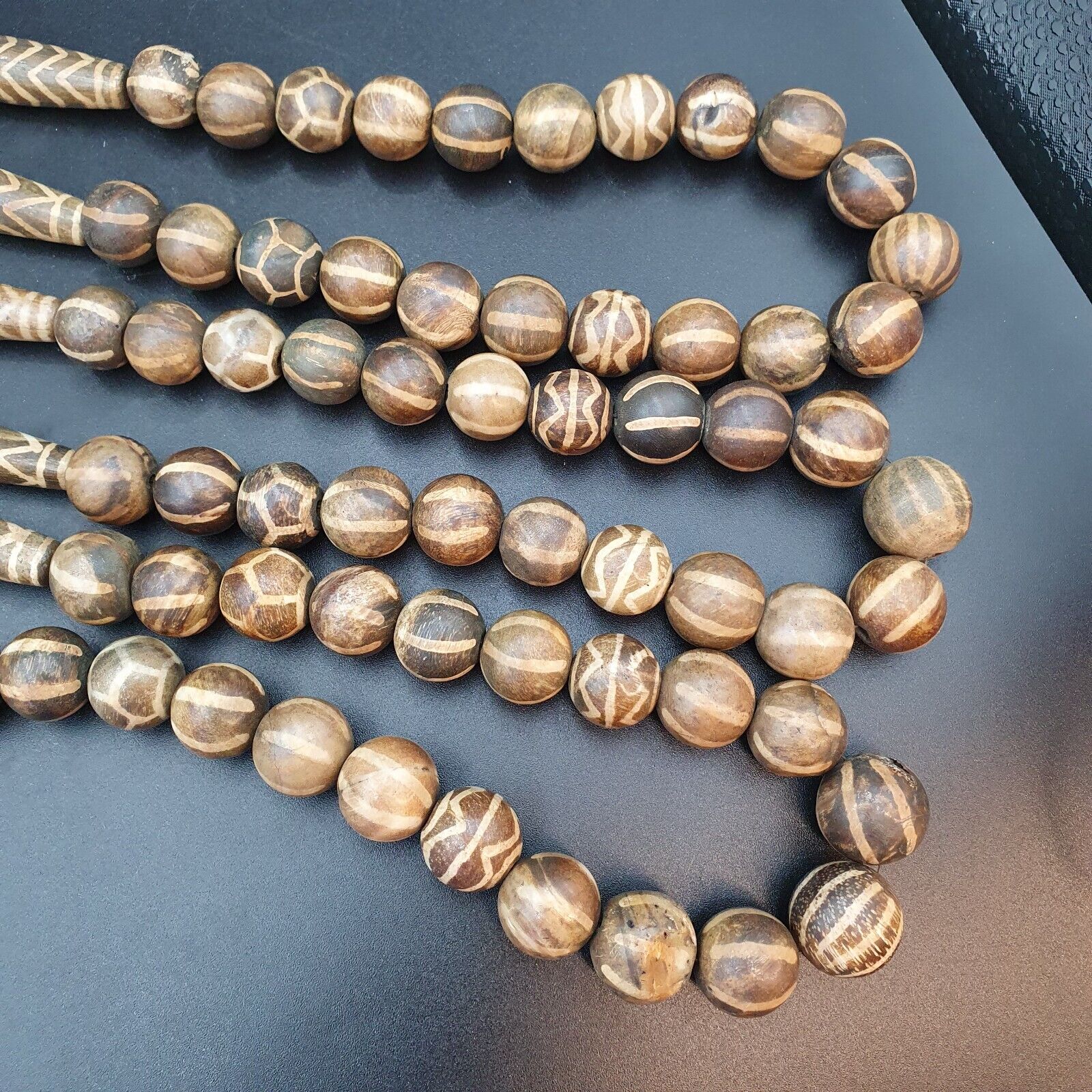 Asian Burmese Old Pumtek petrified Wood Stone beads Long necklace