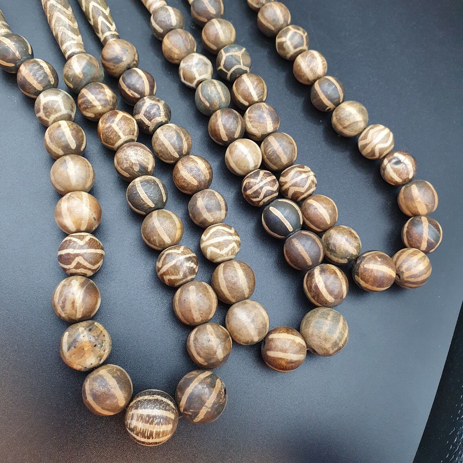 Asian Burmese Old Pumtek petrified Wood Stone beads Long necklace