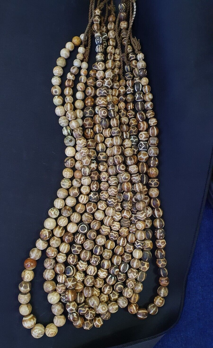 South Asian Burmese Old Pumtek petrified Wood Beads Long Strand 12-18mm