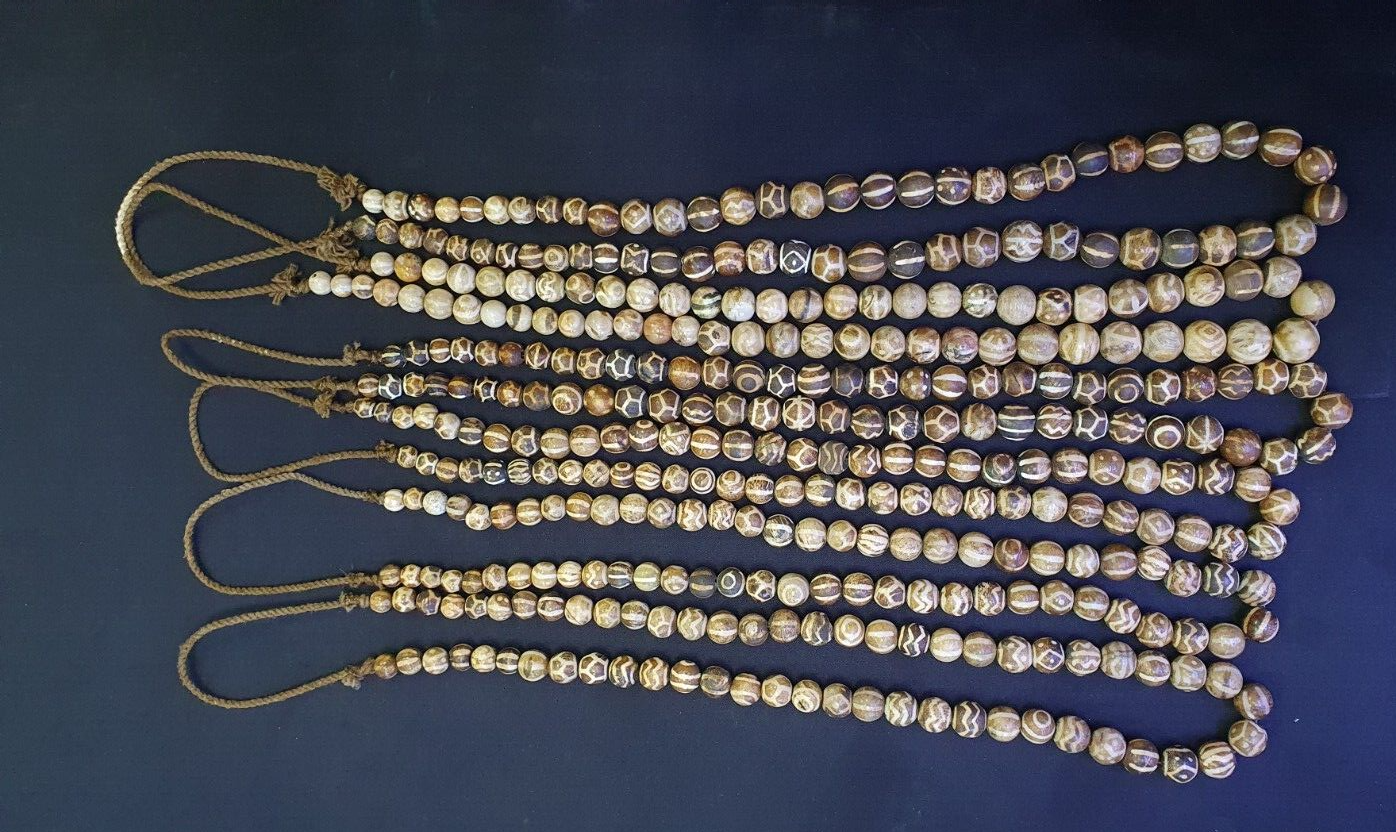 South Asian Burmese Old Pumtek petrified Wood Beads Long Strand 12-18mm