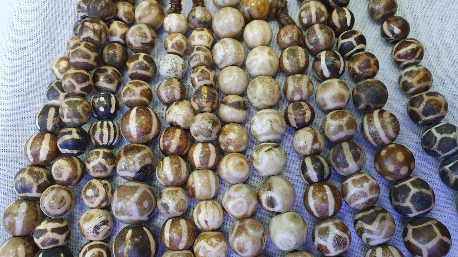South Asian Burmese Old Pumtek petrified Wood Beads Long Strand 12-18mm