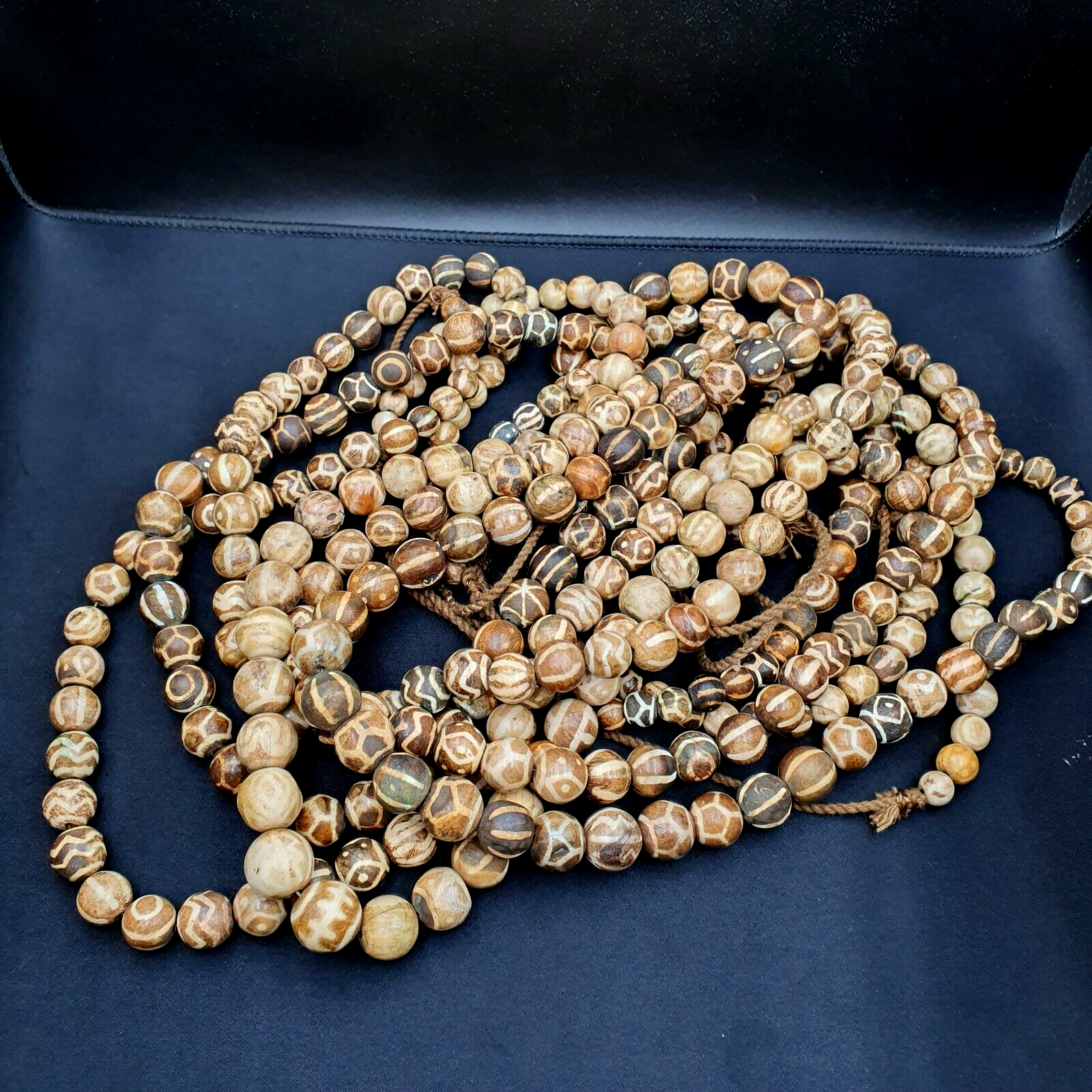 South Asian Burmese Old Pumtek petrified Wood Beads Long Strand 12-18mm