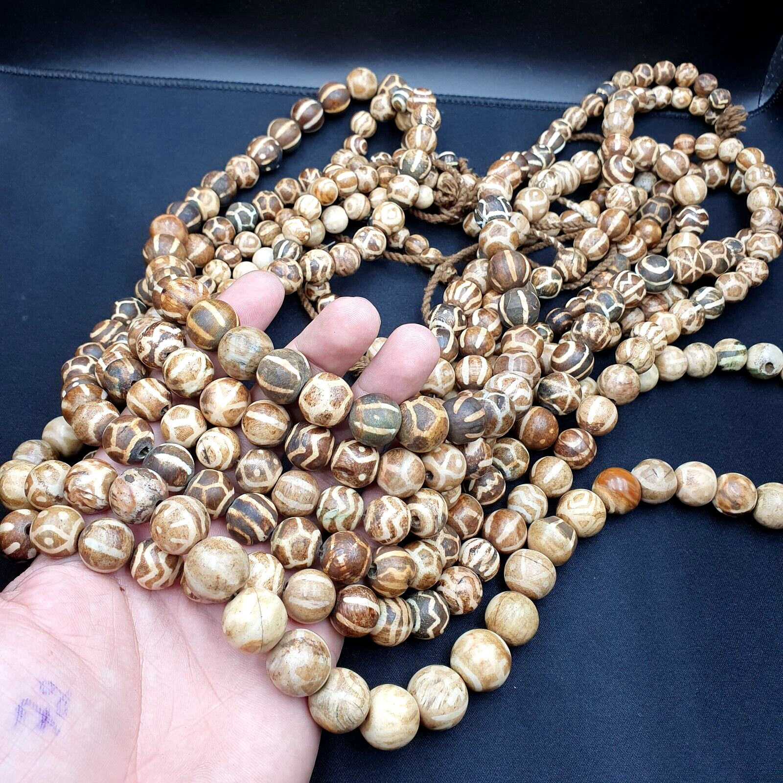 South Asian Burmese Old Pumtek petrified Wood Beads Long Strand 12-18mm